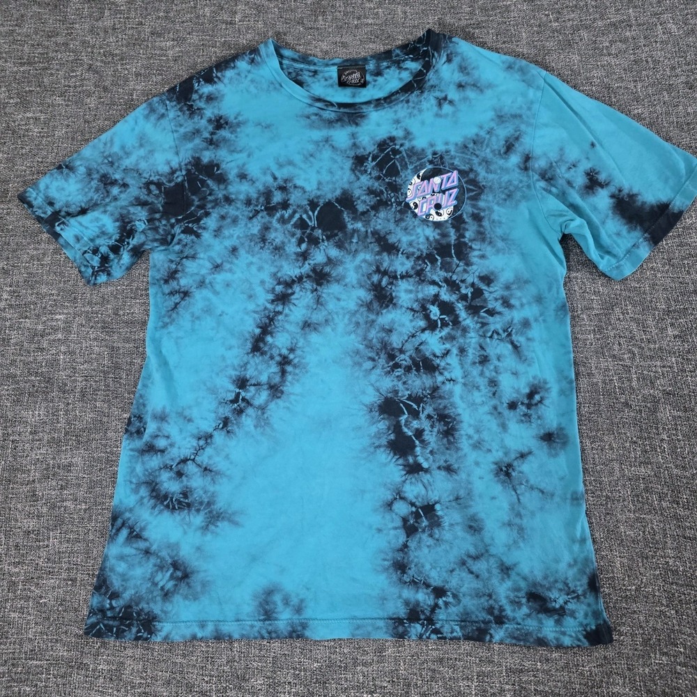 Santa Cruz Skateboards Tie Dye T-Shirt Teal Black Yin Yang Dot Logo Mens Medium